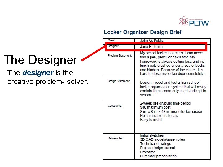 The Designer The designer is the creative problem- solver. 