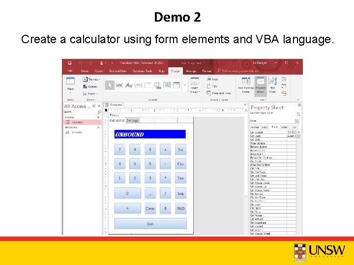 Demo 2 Create a calculator using form elements and VBA language. 
