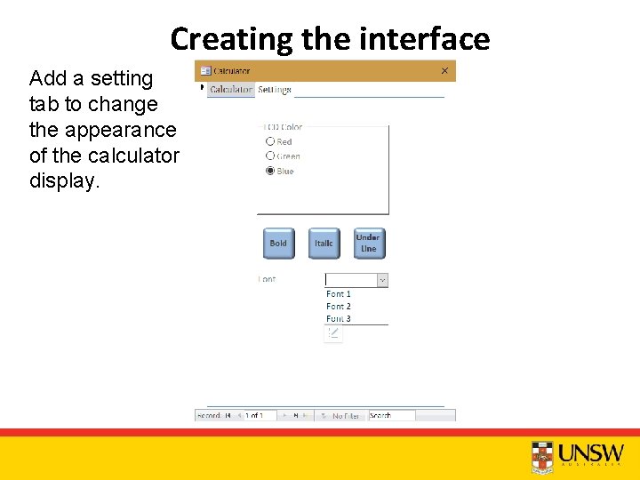 Creating the interface Add a setting tab to change the appearance of the calculator