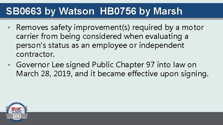 SB 0663 by Watson HB 0756 by Marsh • Removes safety improvement(s) required by