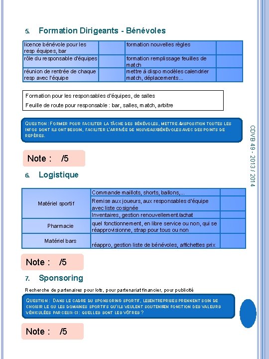 5. Formation Dirigeants - Bénévoles licence bénévole pour les resp équipes, bar rôle du