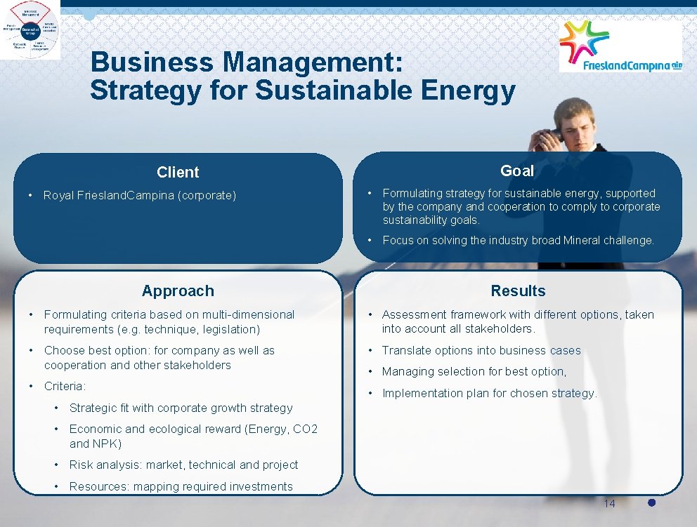 Business Management: Strategy for Sustainable Energy Goal Client • Royal Friesland. Campina (corporate) Approach