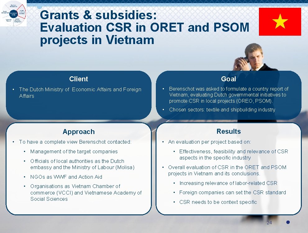 Grants & subsidies: Evaluation CSR in ORET and PSOM projects in Vietnam Goal Client
