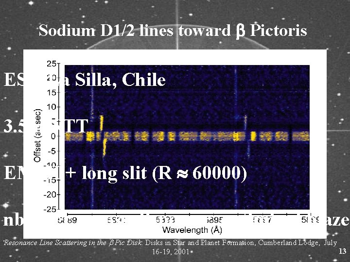 Sodium D 1/2 lines toward b Pictoris ESO La Silla, Chile 3. 5 m