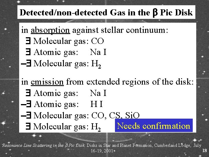 Detected/non-detected Gas in the b Pic Disk in absorption against stellar continuum: Molecular gas: