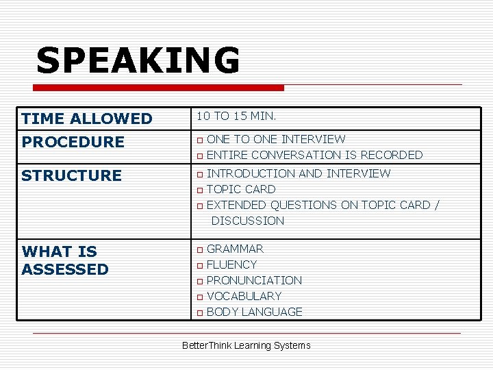 SPEAKING TIME ALLOWED 10 TO 15 MIN. PROCEDURE o o STRUCTURE o o o