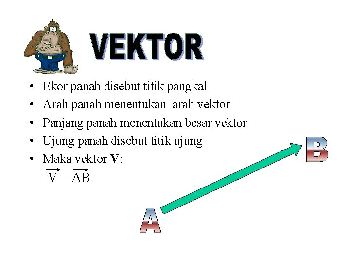  • • • Ekor panah disebut titik pangkal Arah panah menentukan arah vektor