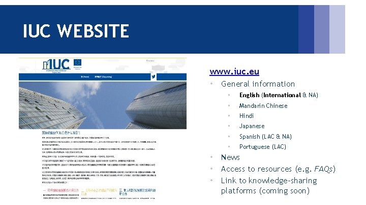 IUC WEBSITE www. iuc. eu • • General information • English (International & NA)