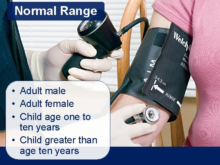 Normal Range • Adult male • Adult female • Child age one to ten Normal Range • Adult male • Adult female • Child age one to ten