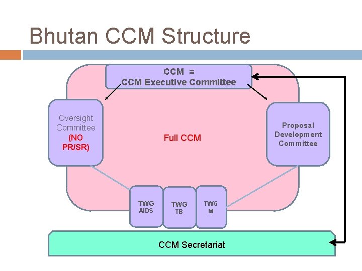 Bhutan CCM Structure CCM = CCM Executive Committee Oversight Committee (NO PR/SR) Proposal Development