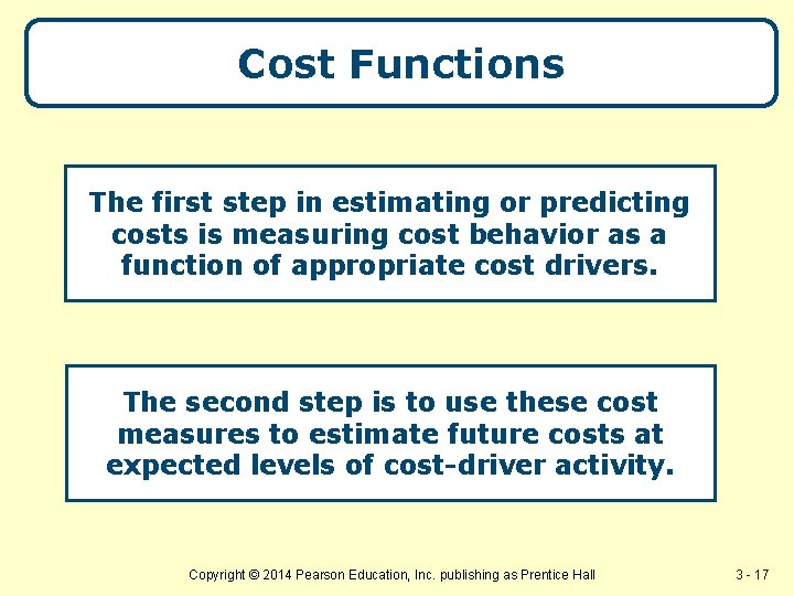 Cost Functions The first step in estimating or predicting costs is measuring cost behavior
