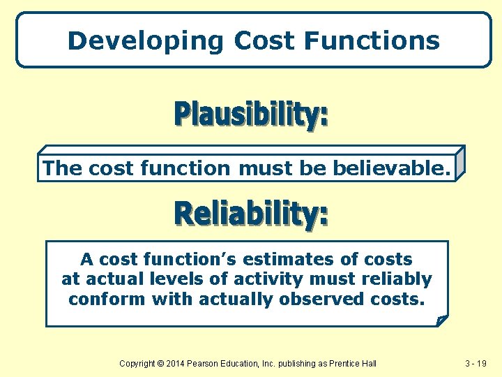 Developing Cost Functions The cost function must be believable. A cost function’s estimates of