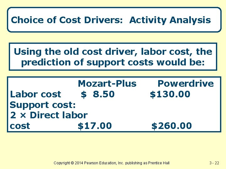 Choice of Cost Drivers: Activity Analysis Using the old cost driver, labor cost, the
