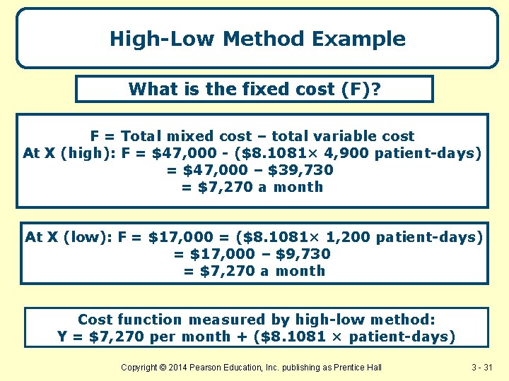 High-Low Method Example What is the fixed cost (F)? F = Total mixed cost
