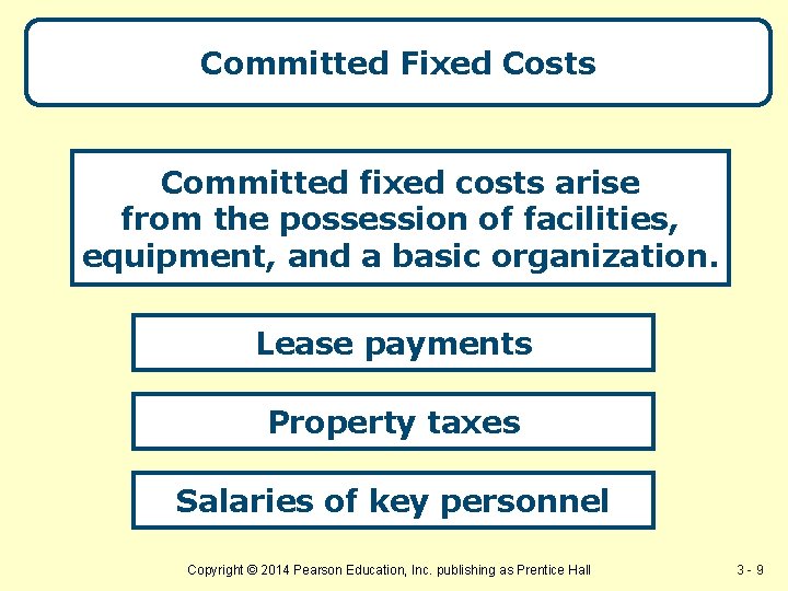 Committed Fixed Costs Committed fixed costs arise from the possession of facilities, equipment, and