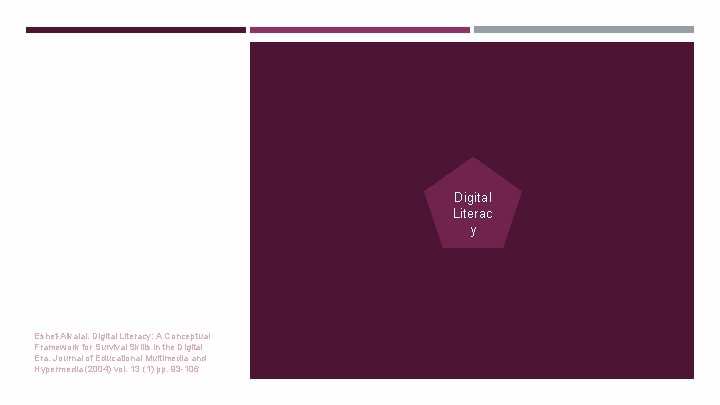 Digital Literac y Eshet-Alkalai. Digital Literacy: A Conceptual Framework for Survival Skills in the