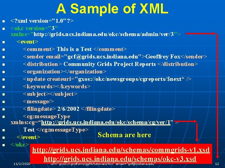 A Sample of XML n n n n <? xml version="1. 0"? > <okc