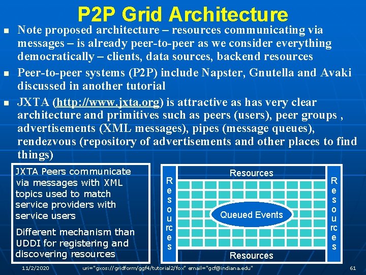 P 2 P Grid Architecture n n n Note proposed architecture – resources communicating