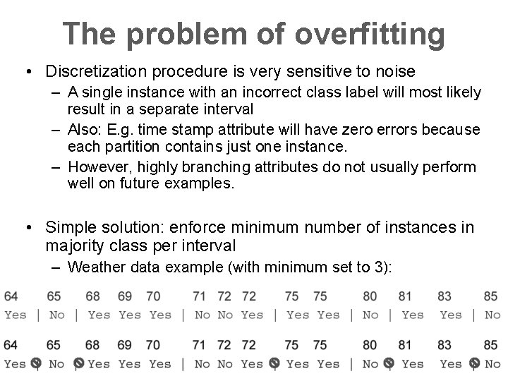 The problem of overfitting • Discretization procedure is very sensitive to noise – A