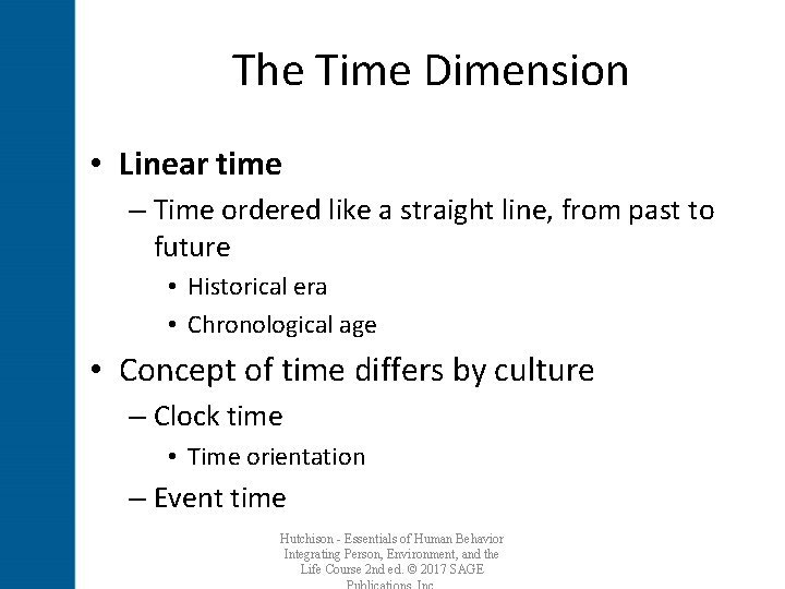 The Time Dimension • Linear time – Time ordered like a straight line, from