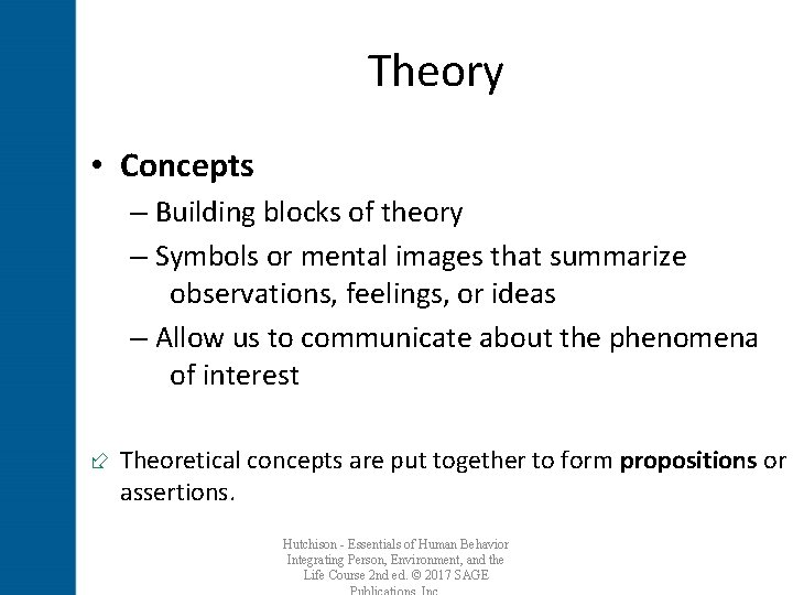 Theory • Concepts – Building blocks of theory – Symbols or mental images that