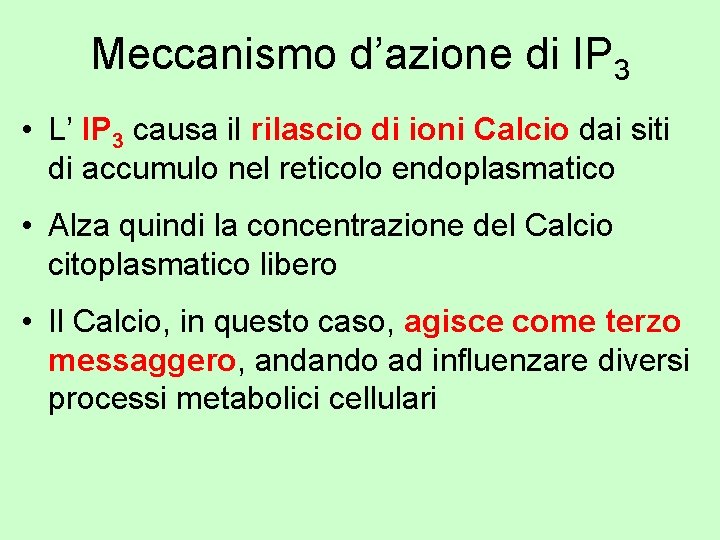 Meccanismo d’azione di IP 3 • L’ IP 3 causa il rilascio di ioni