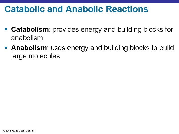Catabolic and Anabolic Reactions § Catabolism: provides energy and building blocks for anabolism §