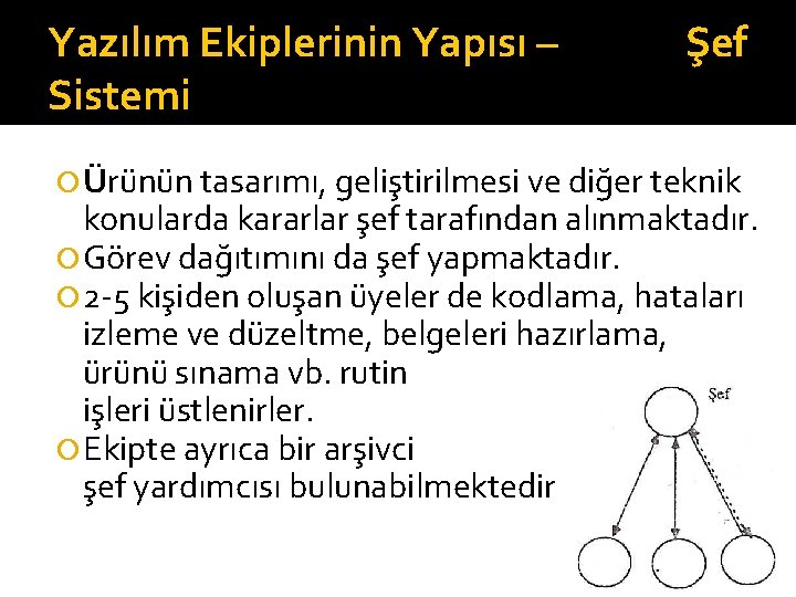 Yazılım Ekiplerinin Yapısı – Sistemi Şef Ürünün tasarımı, geliştirilmesi ve diğer teknik konularda kararlar