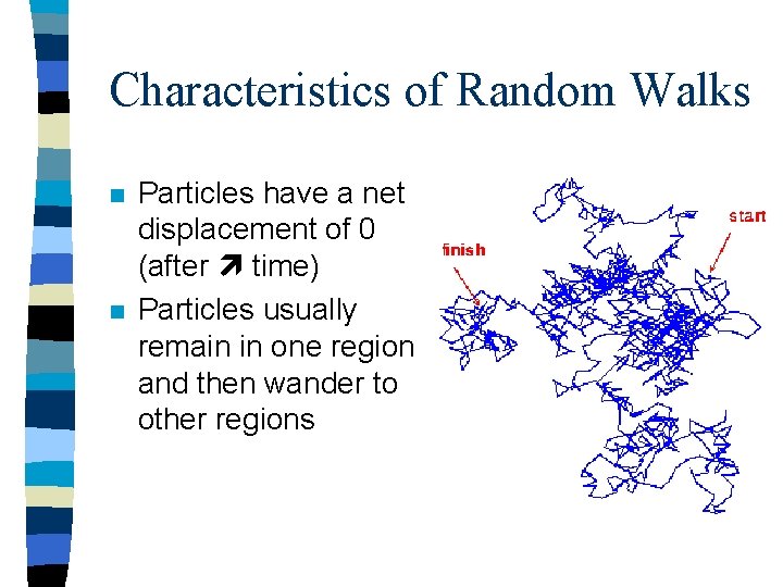 Characteristics of Random Walks n n Particles have a net displacement of 0 (after