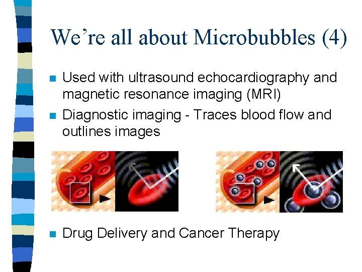 We’re all about Microbubbles (4) n n n Used with ultrasound echocardiography and magnetic
