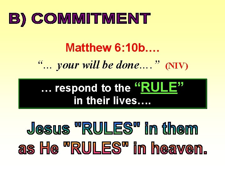 Matthew 6: 10 b…. “… your will be done…. ” (NIV) … respond to