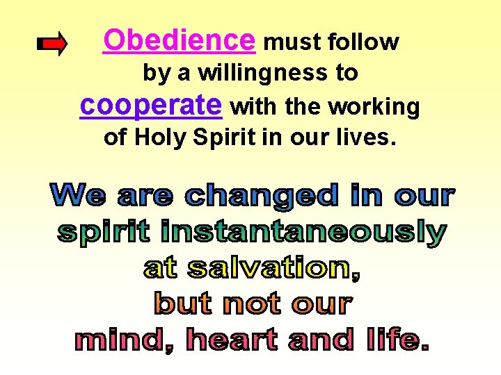 Obedience must follow by a willingness to cooperate with the working of Holy Spirit