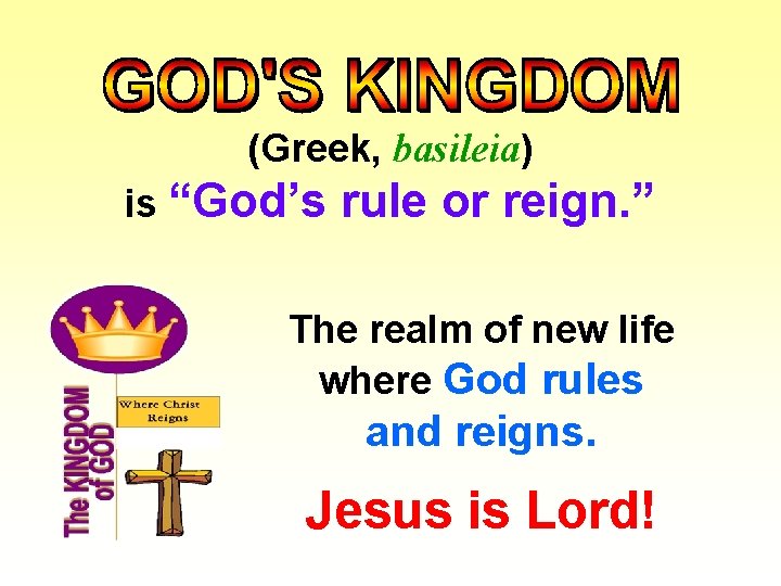 (Greek, basileia) is “God’s rule or reign. ” The realm of new life where