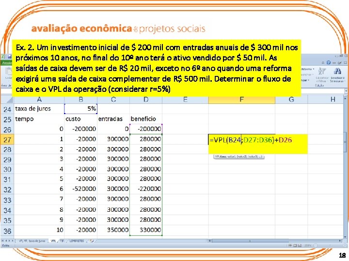 Ex. 2. Um investimento inicial de $ 200 mil com entradas anuais de $