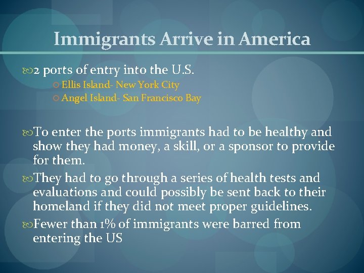 Immigrants Arrive in America 2 ports of entry into the U. S. Ellis Island-