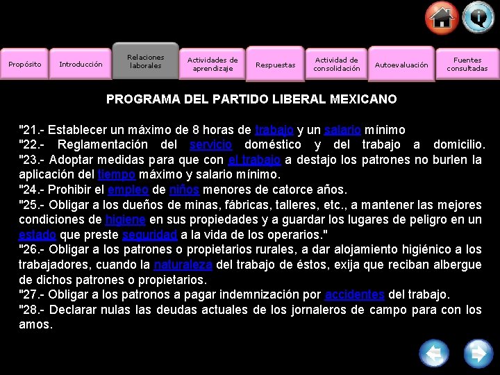 Propósito Introducción Relaciones laborales Actividades de aprendizaje Respuestas Actividad de consolidación Autoevaluación Fuentes consultadas