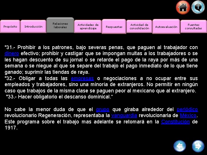 Propósito Introducción Relaciones laborales Actividades de aprendizaje Respuestas Actividad de consolidación Autoevaluación Fuentes consultadas