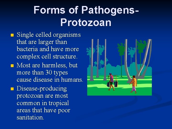 Forms of Pathogens. Protozoan n Single celled organisms that are larger than bacteria and