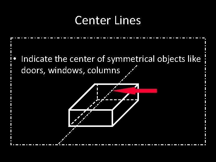 Center Lines • Indicate the center of symmetrical objects like doors, windows, columns 
