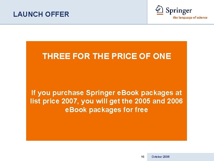 LAUNCH OFFER THREE FOR THE PRICE OF ONE If you purchase Springer e. Book