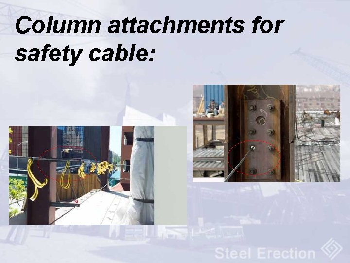 Column attachments for safety cable: 