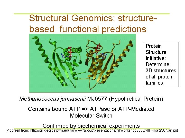 Structural Genomics: structurebased functional predictions Protein Structure Initiative: Determine 3 D structures of all