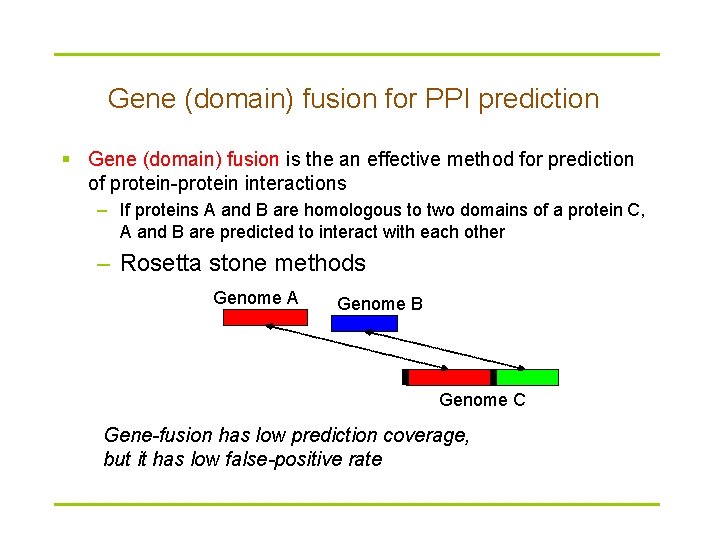 Gene (domain) fusion for PPI prediction § Gene (domain) fusion is the an effective