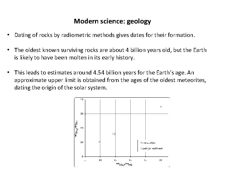 Modern science: geology • Dating of rocks by radiometric methods gives dates for their