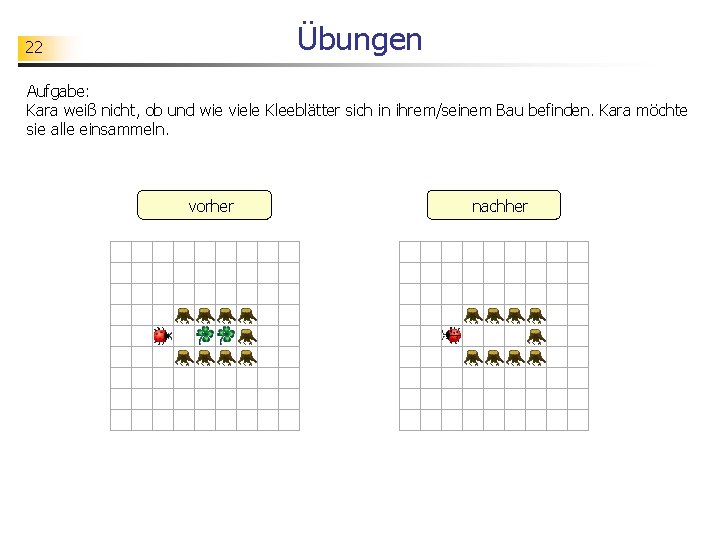 Übungen 22 Aufgabe: Kara weiß nicht, ob und wie viele Kleeblätter sich in ihrem/seinem