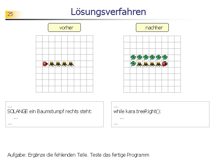 25 Lösungsverfahren vorher . . . SOLANGE ein Baumstumpf rechts steht: . . .