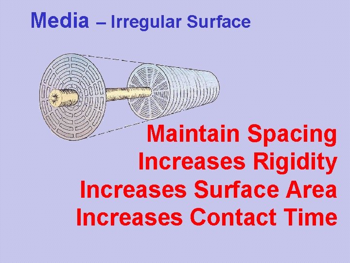 Media – Irregular Surface Maintain Spacing Increases Rigidity Increases Surface Area Increases Contact Time