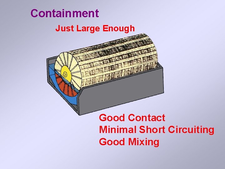 Containment Just Large Enough Good Contact Minimal Short Circuiting Good Mixing 