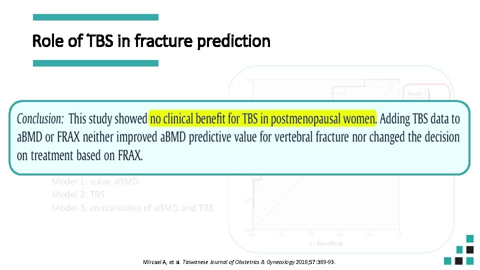 Role of TBS in fracture prediction ROC curve analysis of different models for prediction