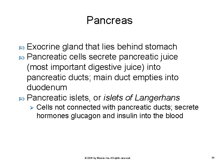 Pancreas Exocrine gland that lies behind stomach Pancreatic cells secrete pancreatic juice (most important
